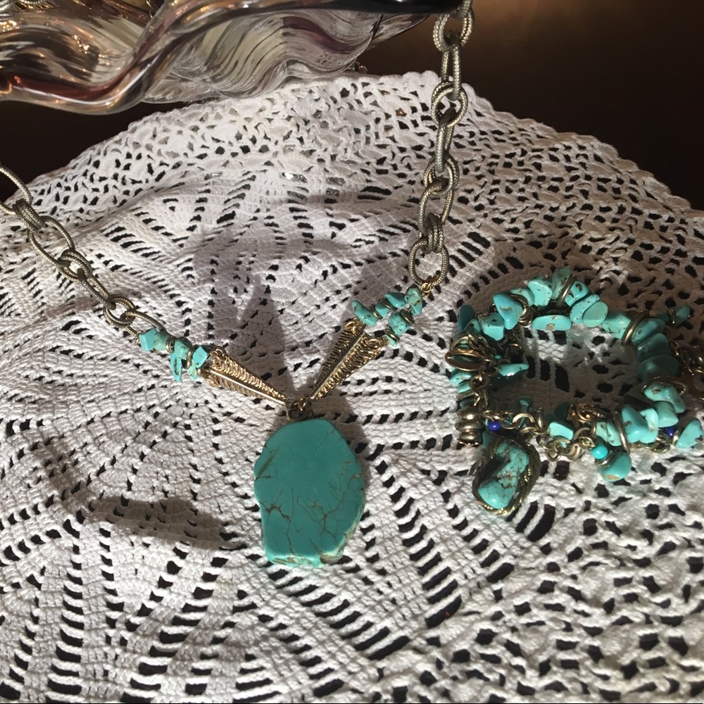 Turquoise chain necklace with matching bracelet - Picture 3 of 6